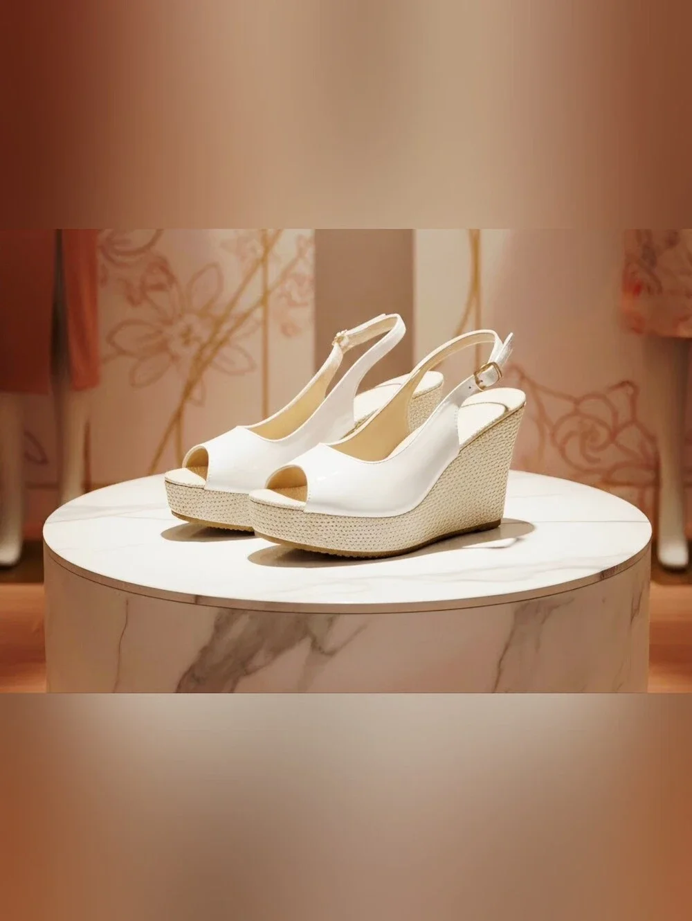 Women’s White Peep-Toe Platform Wedge Slingbacks
